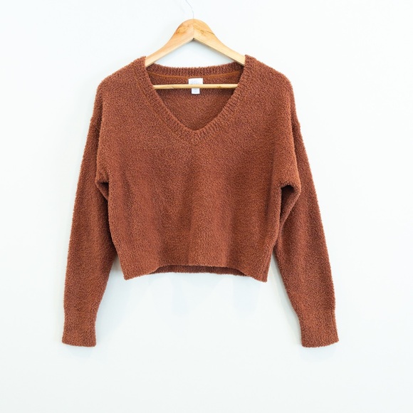 Stars Above Soft Yarn Teddy Bear V Neck Crop Sweater Extra Small Warm Brown - Picture 1 of 6